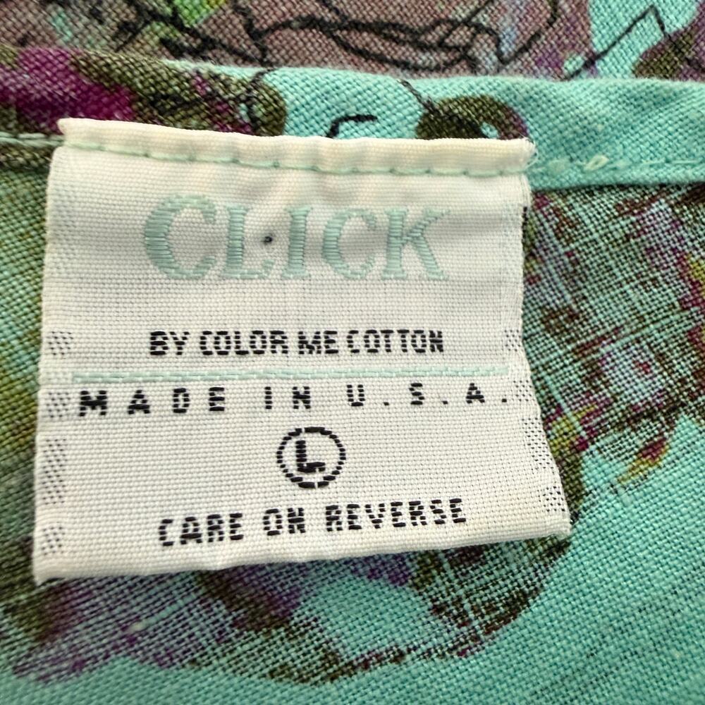 Click Linen Lagenlook Top Large Blue Floral Artsy Relaxed Fit Minimalist Casual - Picture 4 of 7